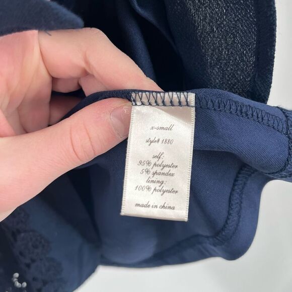 Dina Be Navy Black Dress Size XS sleeveless lace overlay Button Down - Picture 5 of 7